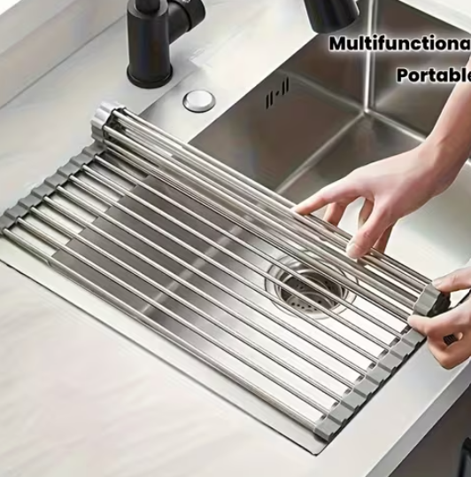 Roll-Up Stainless Steel Dish Drying Rack