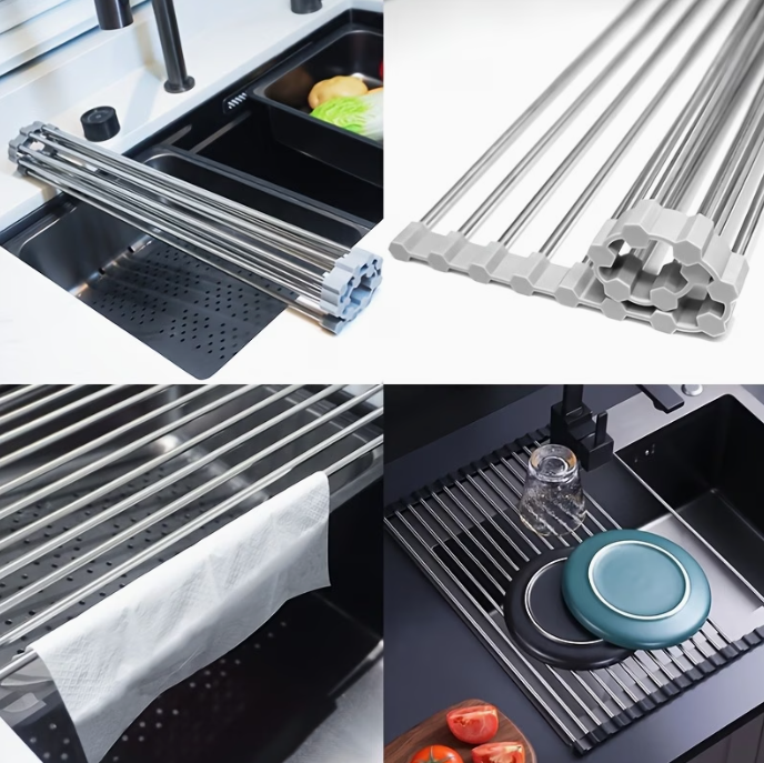 Roll-Up Stainless Steel Dish Drying Rack