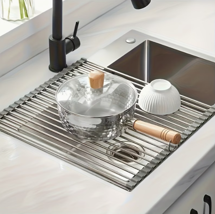 Roll-Up Stainless Steel Dish Drying Rack