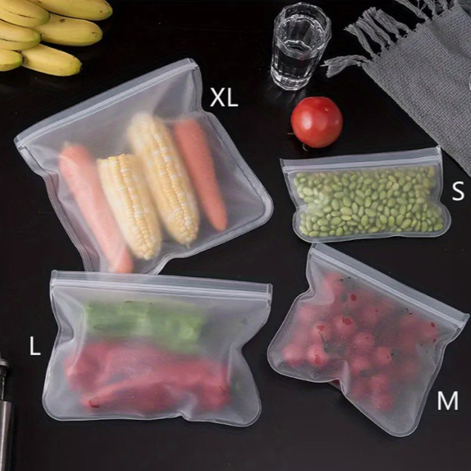 4pcs Reusable Silicone Bags | Leakproof Self-Sealing