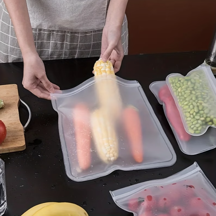 4pcs Reusable Silicone Bags | Leakproof Self-Sealing